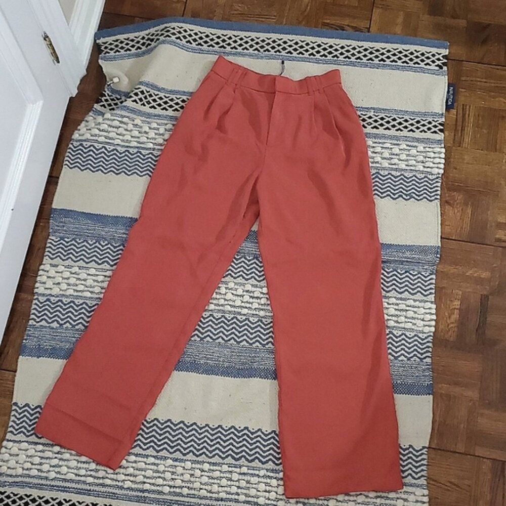 ZARA Vintage Burnt Salmon Lyocell Pleated Trouser Pants